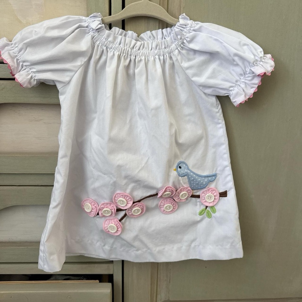 White Dress with Bird and Floral Embroidery